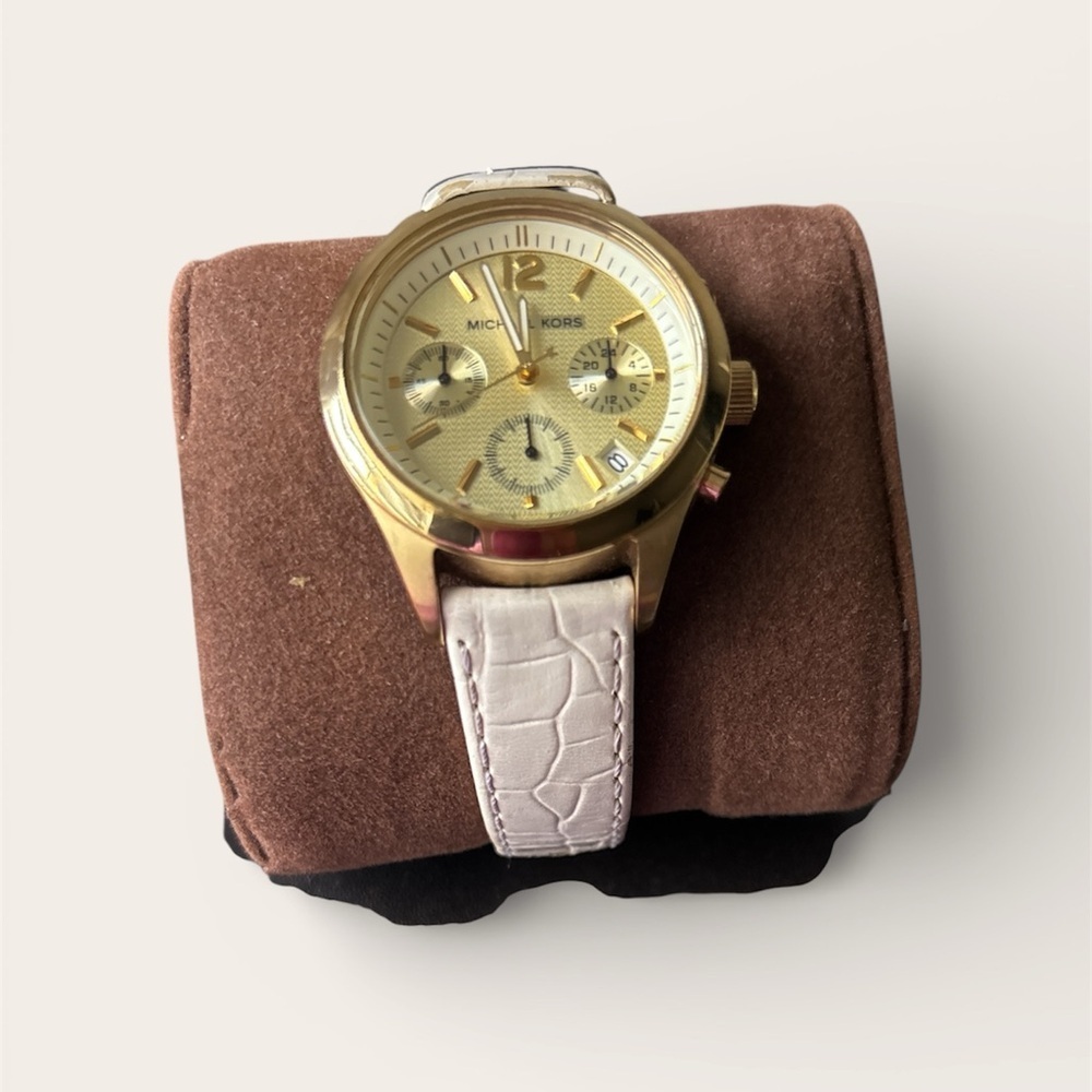 Michael Kors Gold and Cream Chronograph Watch - Picture 4 of 5